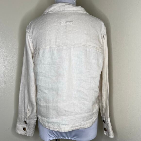 Nicole Miller 100% Linen Shacket Medium Jacket Cream Woven Coastal Chic Relaxed - Picture 3 of 7